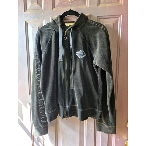 Harley Davidson Jackets & Blazers - Harley-Davidson Velvet jacket with satin trim embroidered logo womens sz large